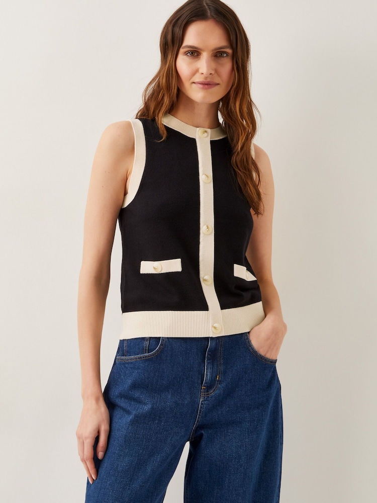 Monsoon Black Sala Two Tone Knit Vest - Image 1 of 5