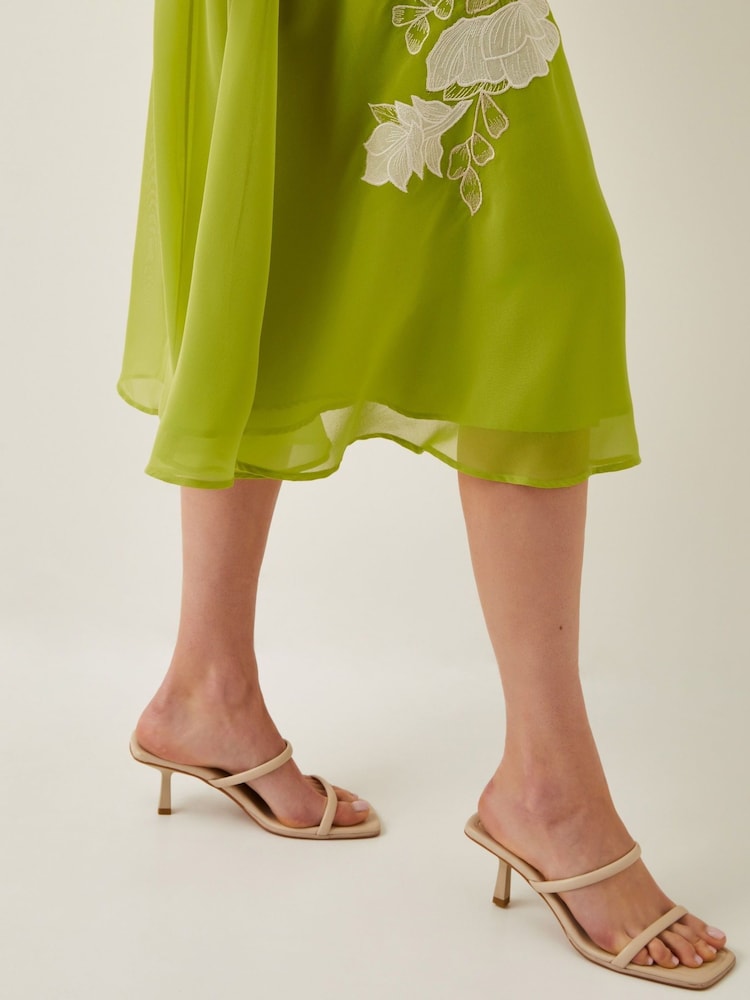 Monsoon Green Tilly Floral Print Embroidered Midi Dress - Image 2 of 4