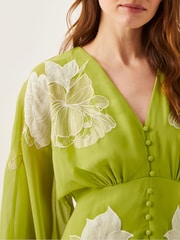 Monsoon Green Tilly Floral Print Embroidered Midi Dress - Image 4 of 4