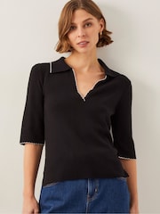 Monsoon Black Ciara Short Sleeve Collar Jumper - Image 1 of 4