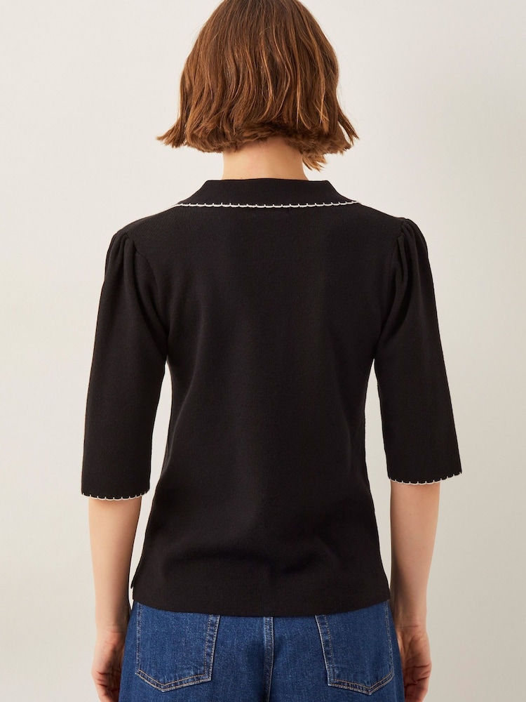 Monsoon Black Ciara Short Sleeve Collar Jumper - Image 3 of 4