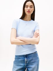 Tommy Jeans White Slim Essential Rib T-Shirt 2 Pack - Image 6 of 10