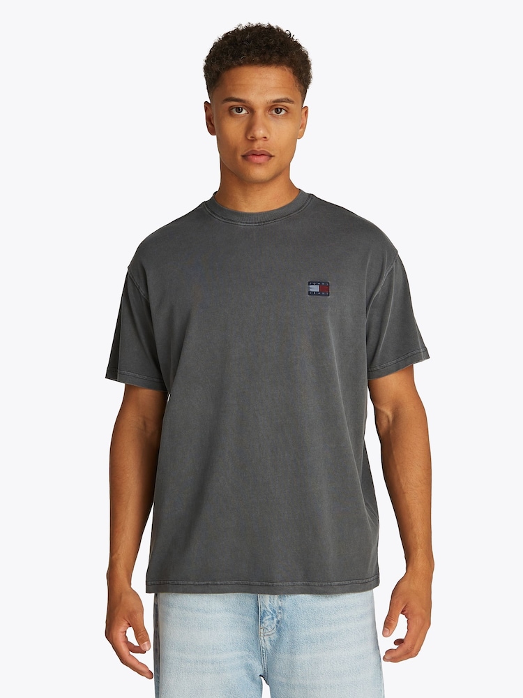 Tommy Jeans Black Relaxed Label 100% Cotton T-Shirt - Image 1 of 7