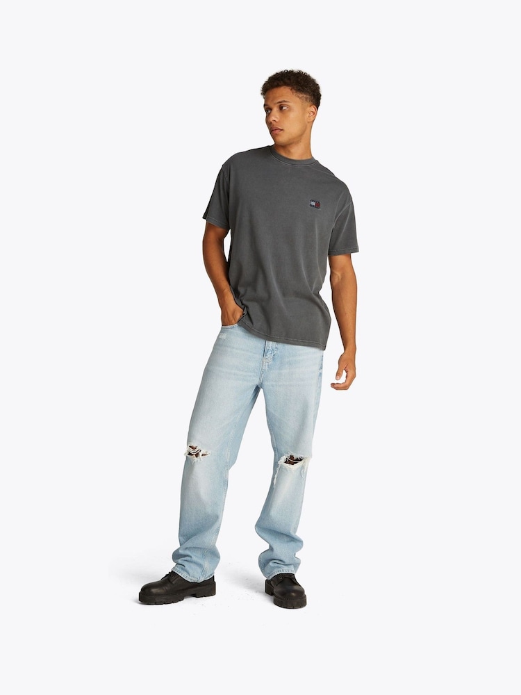 Tommy Jeans Black Relaxed Label 100% Cotton T-Shirt - Image 2 of 7