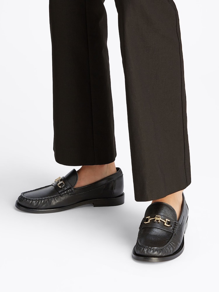 Tommy Hilfiger Black Soft Leather Horsebit Loafers - Image 1 of 6