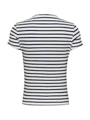 Tommy Jeans White & Navy Stripe Slim Essential Ribbed Short Sleeve T-Shirt - Image 2 of 3