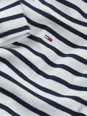 Tommy Jeans White & Navy Stripe Slim Essential Ribbed Short Sleeve T-Shirt - Image 3 of 3