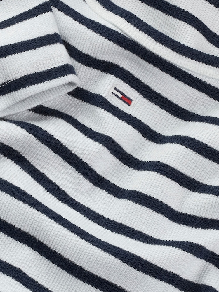 Tommy Jeans White & Navy Stripe Slim Essential Ribbed Short Sleeve T-Shirt - Image 3 of 3