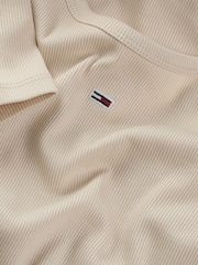 Tommy Jeans Natural Essential Slim Ribbed Short Sleeve T-Shirt - Image 7 of 7