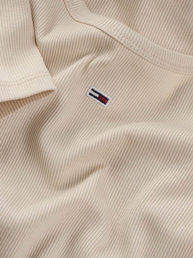 Tommy Jeans Natural Essential Slim Ribbed Short Sleeve T-Shirt - Image 7 of 7