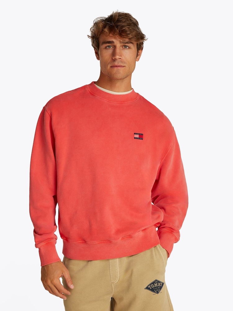 Tommy Jeans Red Relaxed Label Crew Neck 100% Cotton Sweatshirt - Image 1 of 7