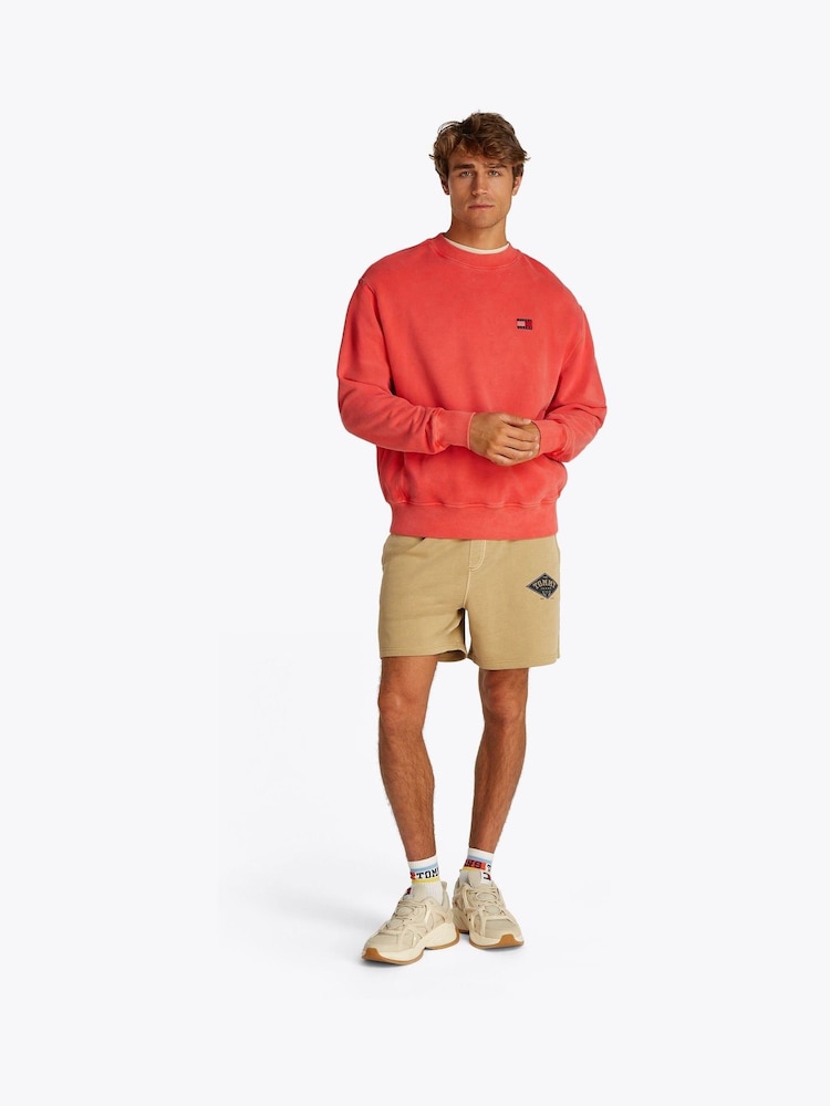 Tommy Jeans Red Relaxed Label Crew Neck 100% Cotton Sweatshirt - Image 2 of 7