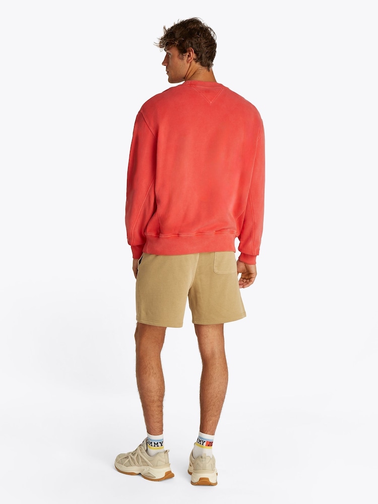 Tommy Jeans Red Relaxed Label Crew Neck 100% Cotton Sweatshirt - Image 3 of 7
