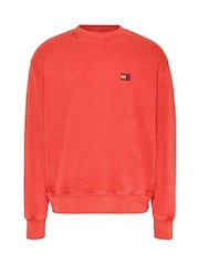 Tommy Jeans Red Relaxed Label Crew Neck 100% Cotton Sweatshirt - Image 5 of 7