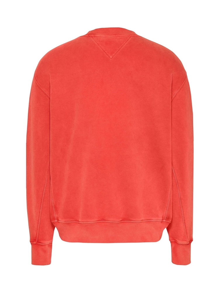 Tommy Jeans Red Relaxed Label Crew Neck 100% Cotton Sweatshirt - Image 6 of 7