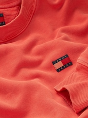 Tommy Jeans Red Relaxed Label Crew Neck 100% Cotton Sweatshirt - Image 7 of 7