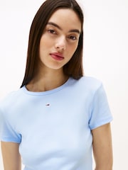 Tommy Jeans Blue Essential Slim Ribbed Short Sleeve T-Shirt - Image 1 of 5