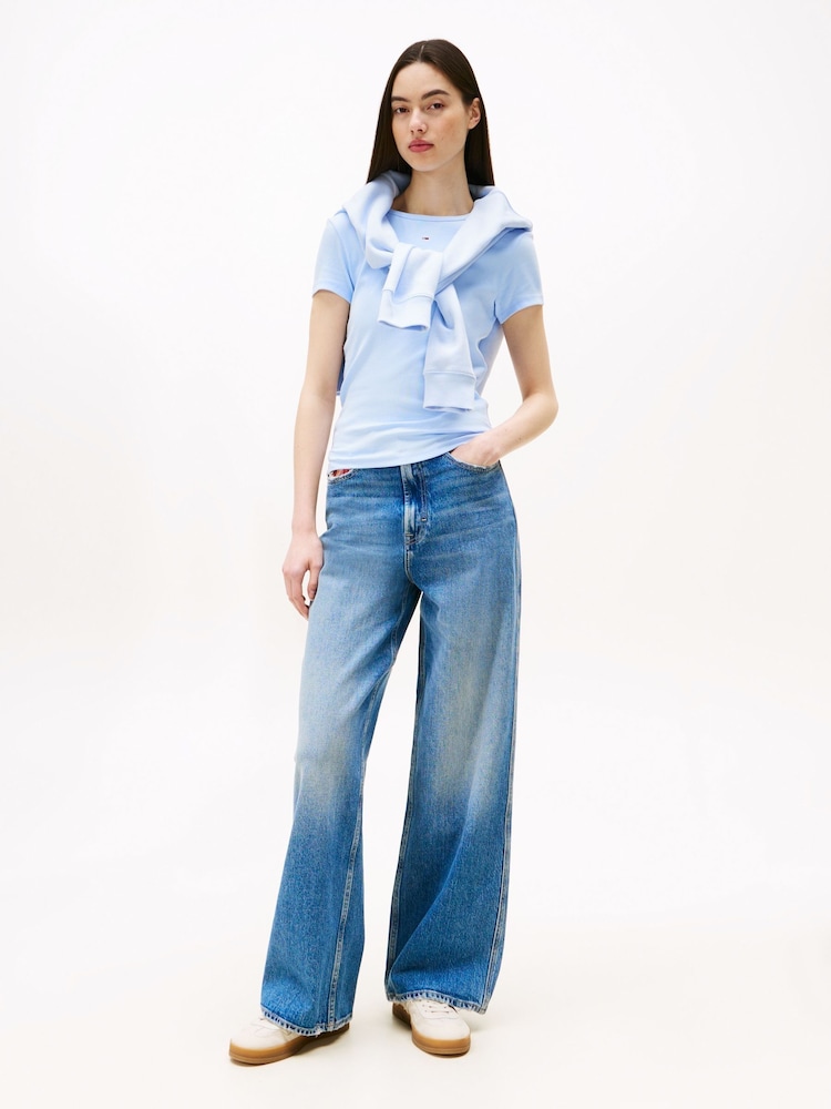 Tommy Jeans Blue Essential Slim Ribbed Short Sleeve T-Shirt - Image 2 of 5