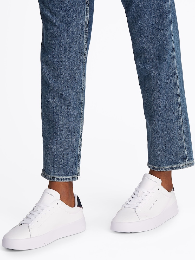 Tommy Hilfiger White Court Essential Leather Trainers - Image 1 of 6