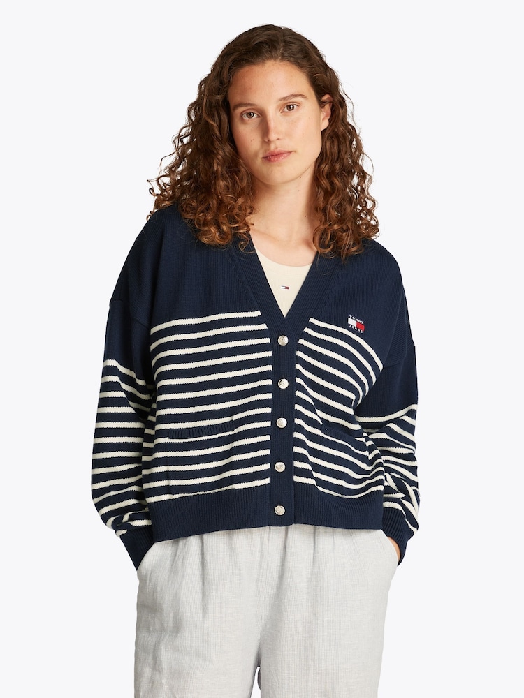 Tommy Jeans Blue Cable 100% Cotton Cardigan - Image 1 of 7