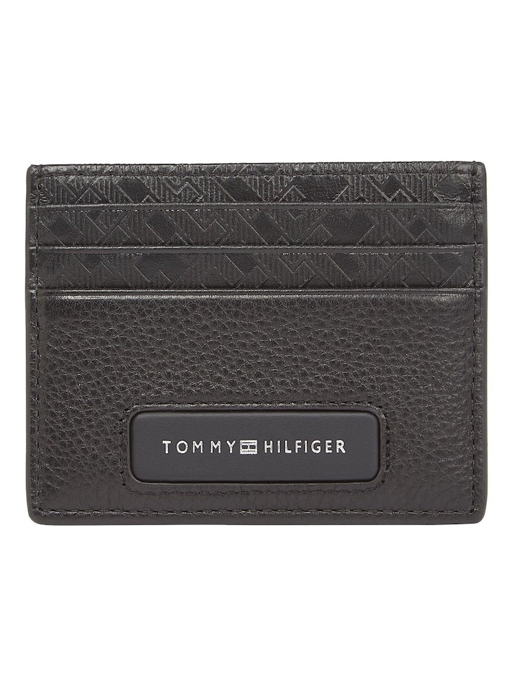 Tommy Hilfiger Black Monogram Leather Card Holder - Image 1 of 4 Tommy Hilfiger Black Monogram Leather Card Holder - Image 1 of 4