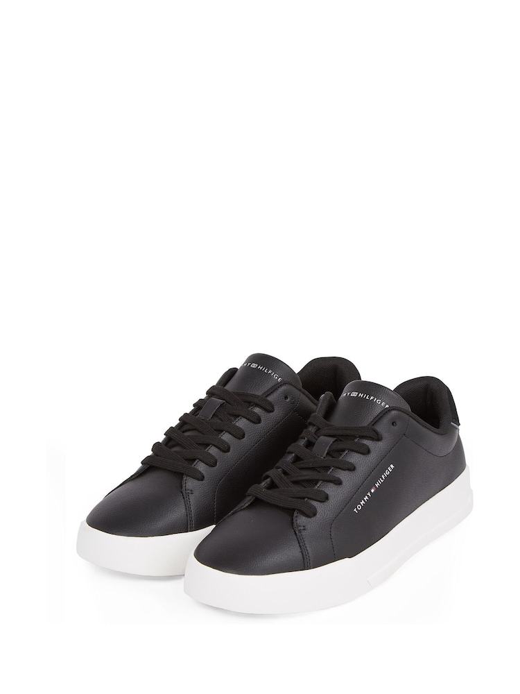 שחור - Tommy Hilfiger Court Essential Leather Trainers - Image 3 of 6