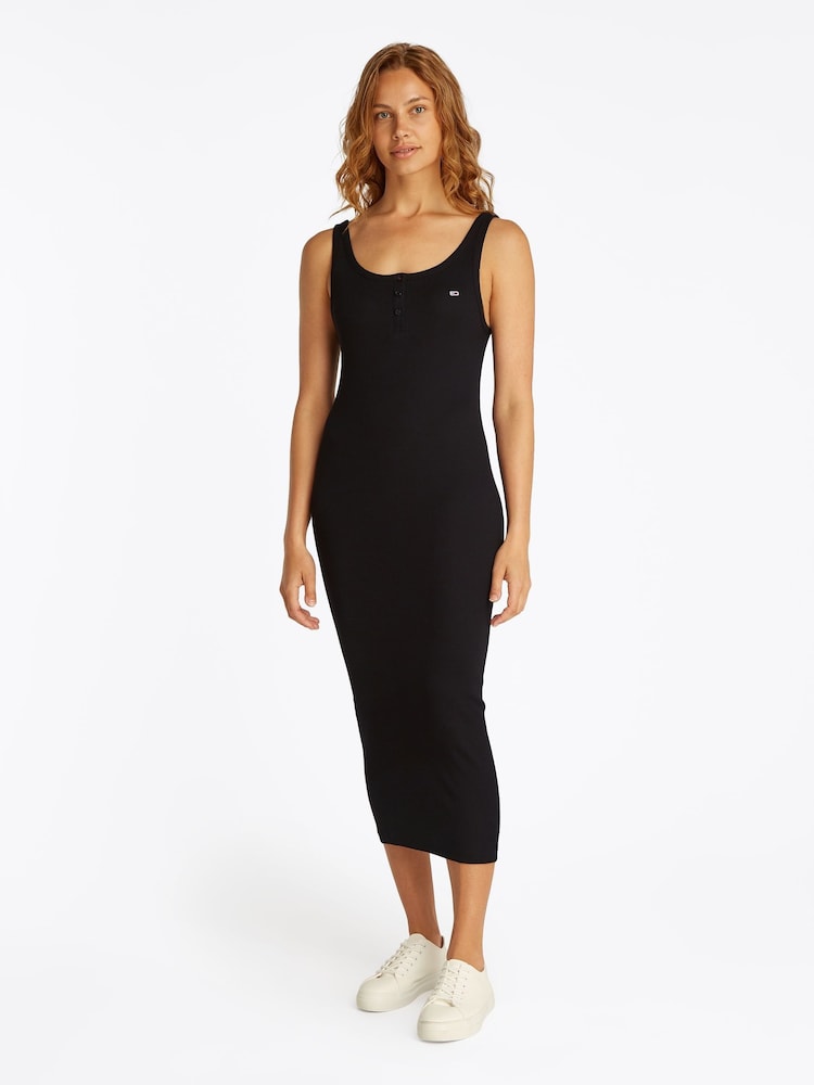 Tommy Jeans Black Slim Sleeveless 100% Cotton Bodycon Dress - Image 1 of 5