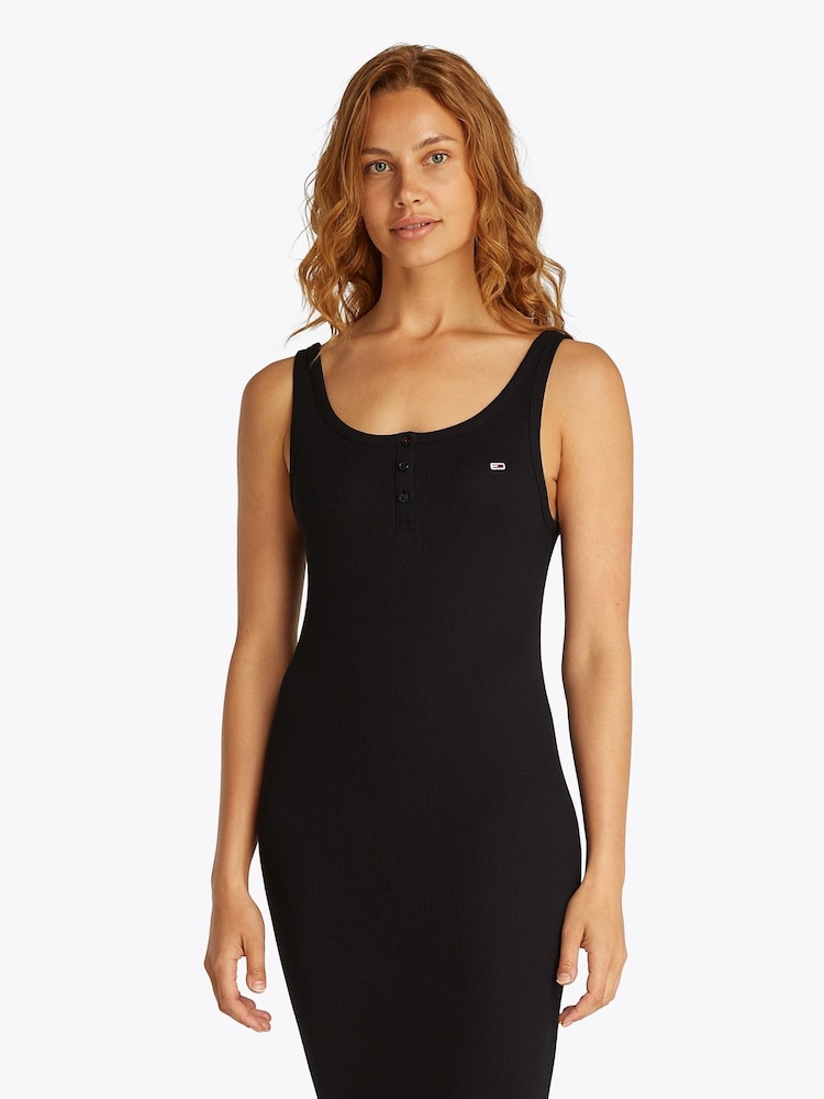 Tommy Jeans Black Slim Sleeveless 100% Cotton Bodycon Dress - Image 3 of 5