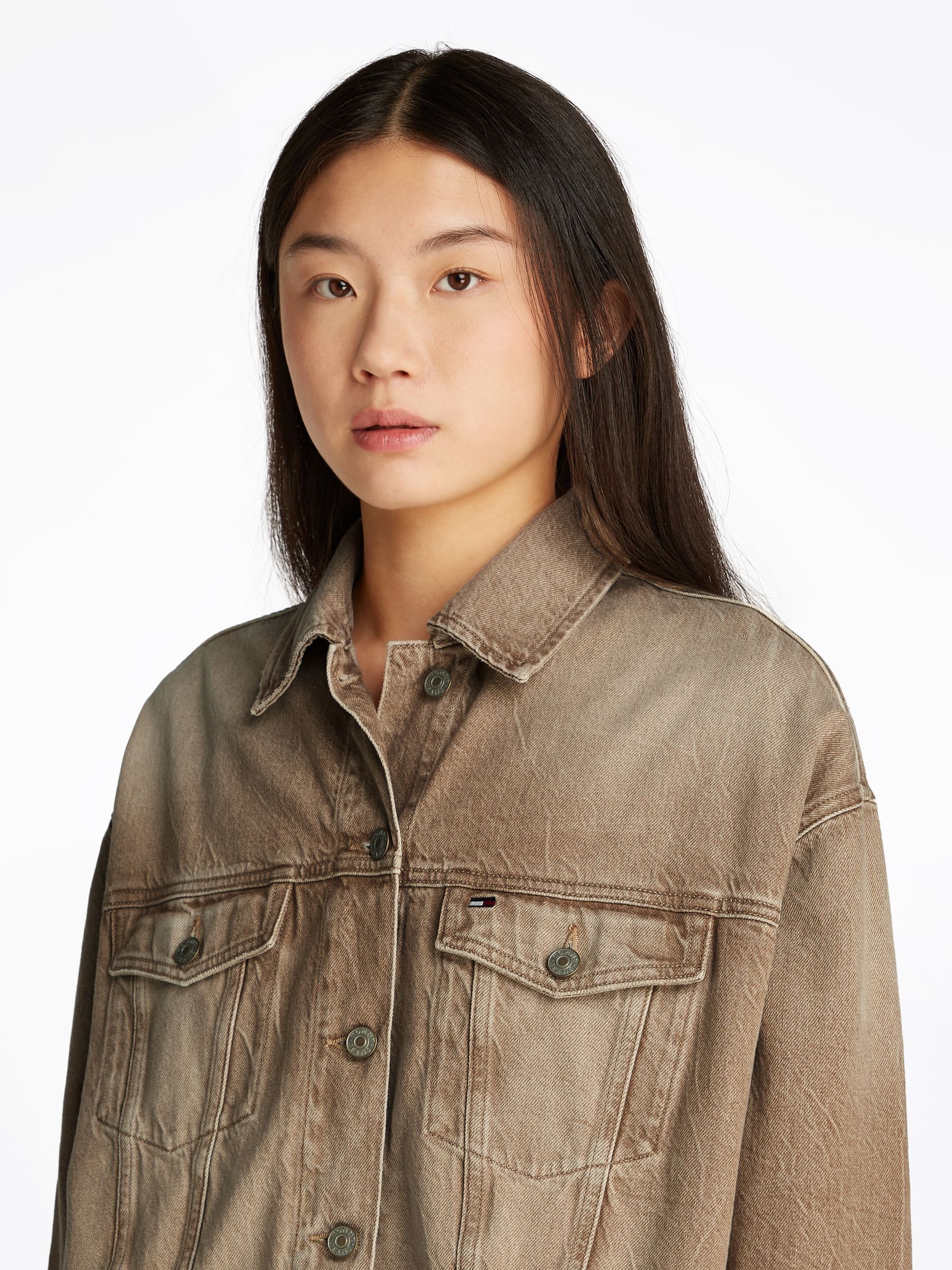 Buy Tommy Jeans Brown Oversized Crop Trucker Jacket from
