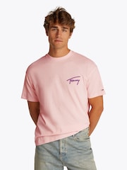 Розовый - Свободная хлопковая футболка из 100% хлопка с принтом Tommy Jeans - Image 1 of 7