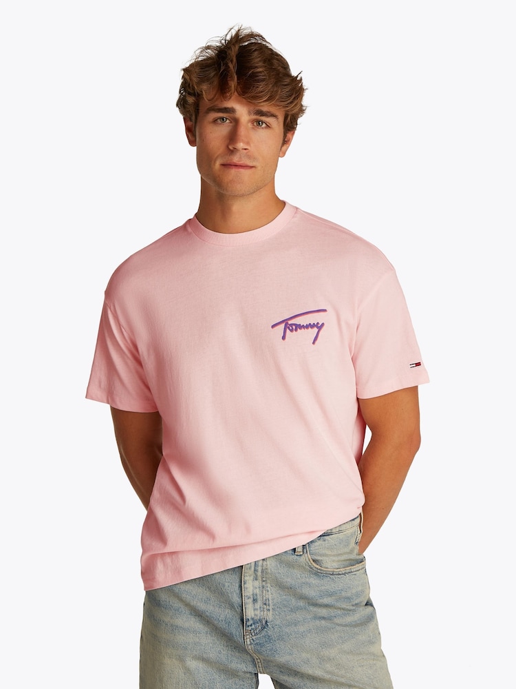 Розовый - Свободная хлопковая футболка из 100% хлопка с принтом Tommy Jeans - Image 1 of 7
