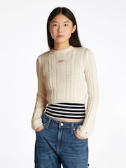 Tommy Jeans White Cable Script 100% Cotton Jumper - Image 1 of 8
