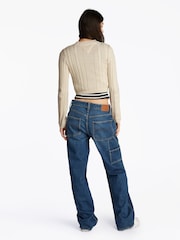 Tommy Jeans White Cable Script 100% Cotton Jumper - Image 4 of 8