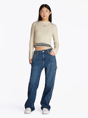 Tommy Jeans White Cable Script 100% Cotton Jumper - Image 5 of 8