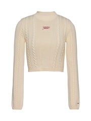 Tommy Jeans White Cable Script 100% Cotton Jumper - Image 6 of 8