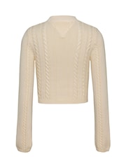 Tommy Jeans White Cable Script 100% Cotton Jumper - Image 7 of 8