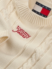 Tommy Jeans White Cable Script 100% Cotton Jumper - Image 8 of 8