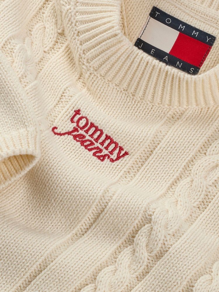 Tommy Jeans White Cable Script 100% Cotton Jumper - Image 8 of 8