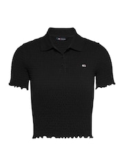 Tommy Jeans Black Slim Smock Short Sleeve Polo Shirt - Image 5 of 7