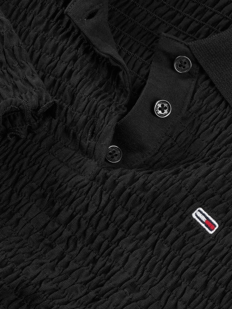 Tommy Jeans Black Slim Smock Short Sleeve Polo Shirt - Image 7 of 7