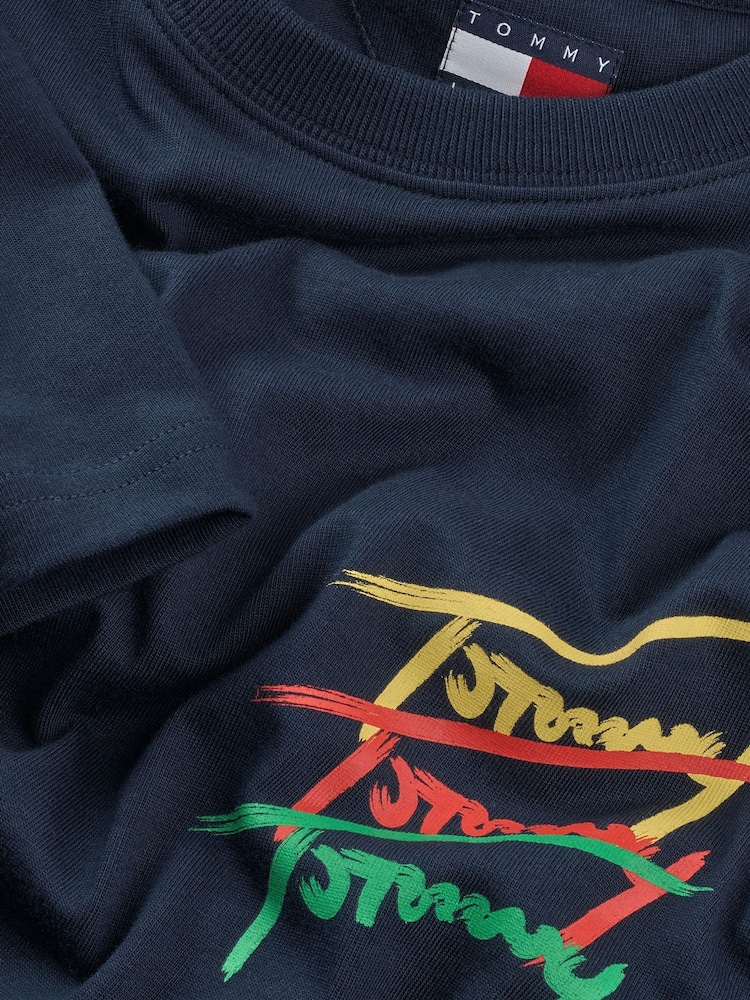 Синий - Tommy Jeans Regular Fit Cotton T-Shirt - Image 7 of 7