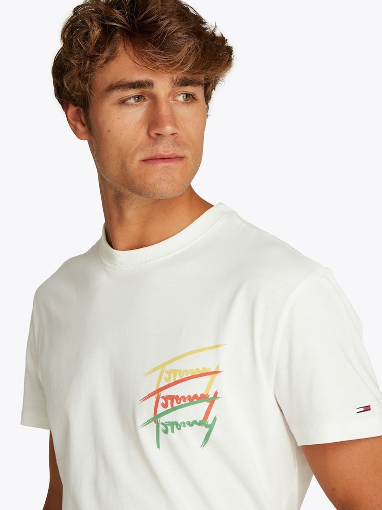 Tommy Jeans White Chrome Regular Fit Cotton T-Shirt - Image 4 of 7