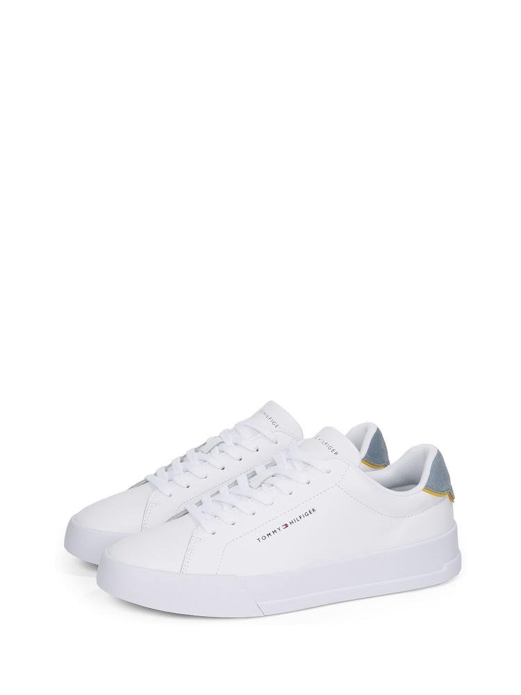 Tommy Hilfiger White Chrome Court Essential Leather Trainers - Image 4 of 6