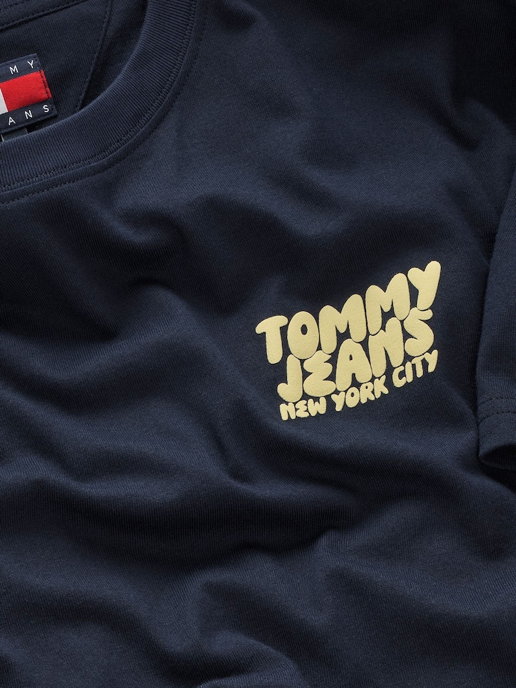 Tommy Jeans Blue Navy Regular Fit Bubble Back Short Sleeve 100% Cotton T-Shirt - Image 7 of 7