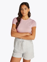 Tommy Jeans Pink Slim Crew Neck 100% Cotton T-Shirt - Image 1 of 7