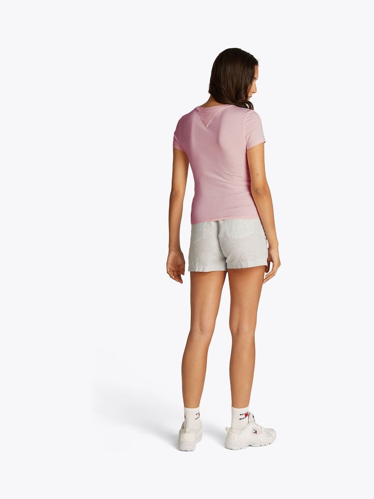 Tommy Jeans Pink Slim Crew Neck 100% Cotton T-Shirt - Image 3 of 7