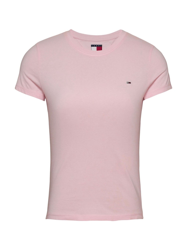 Tommy Jeans Pink Slim Crew Neck 100% Cotton T-Shirt - Image 5 of 7