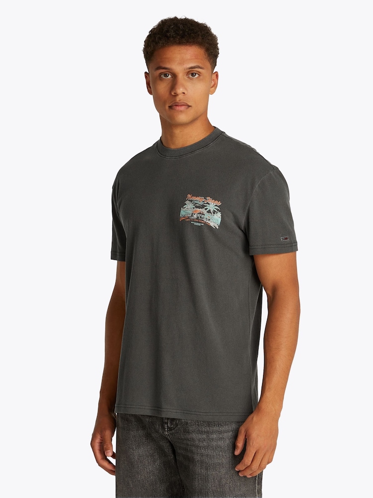 Tommy Jeans Black Relaxed Faded Graphic 100% Cotton T-Shirt - Image 1 of 7 Tommy Jeans Black Relaxed Faded Graphic 100% Cotton T-Shirt - Image 1 of 7