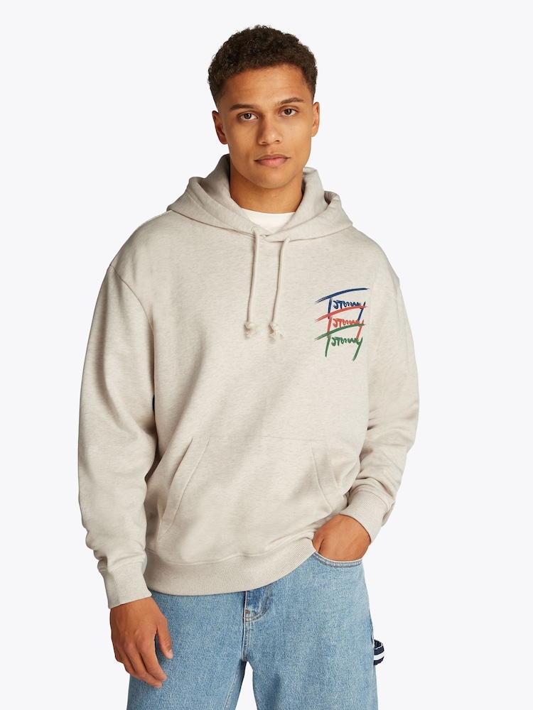 Tommy Jeans Cream Relaxed Signature 100% Cotton Hoodie - Image 1 of 7