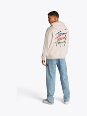 Tommy Jeans Cream Relaxed Signature 100% Cotton Hoodie - Image 3 of 7